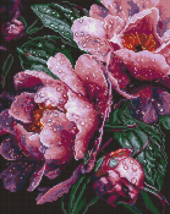 Diamond mosaic "Ideyka" /AMO8363/ "Pink peonies under the rain" 40*50cm