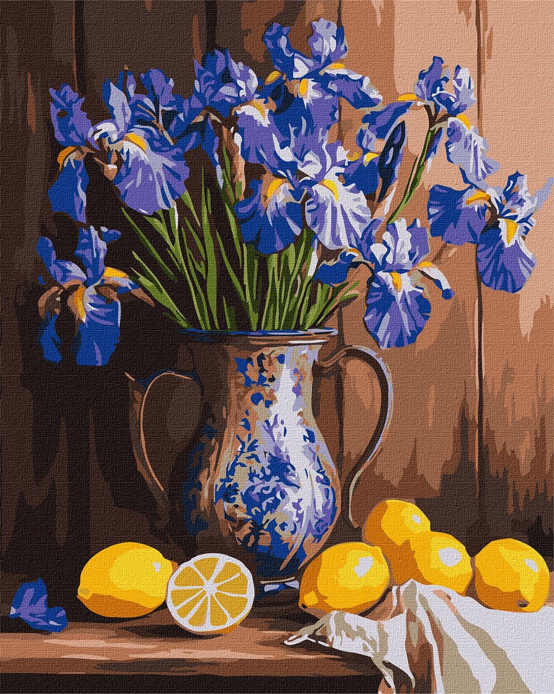 Picture by number "Ideyka" /KHO3319/ "Irises in a vase and lemons" 40*50 cm