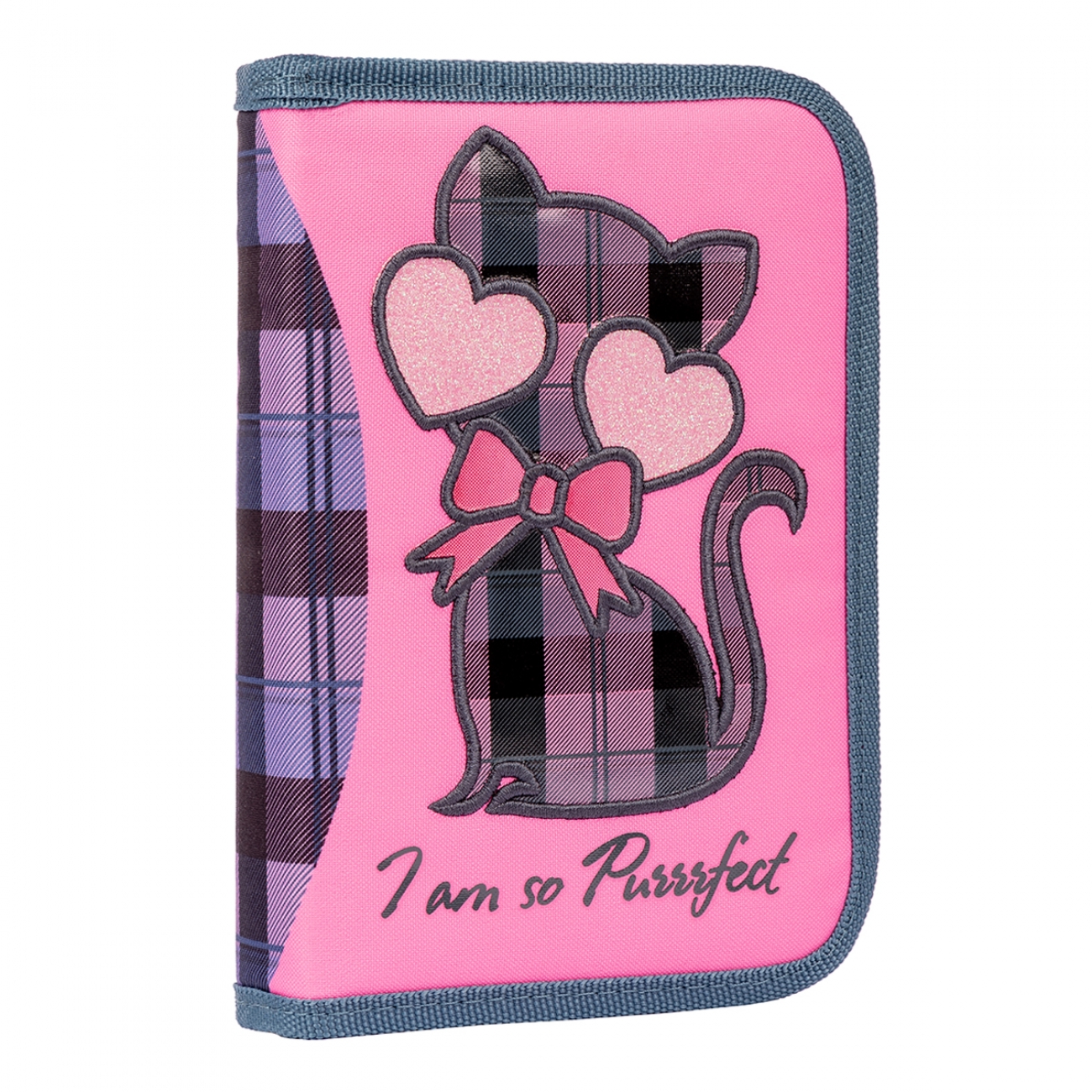 Pencil case solid "1B" /532905/ single with two valves HP-04 Purrrfect, pink/gray (1/48)