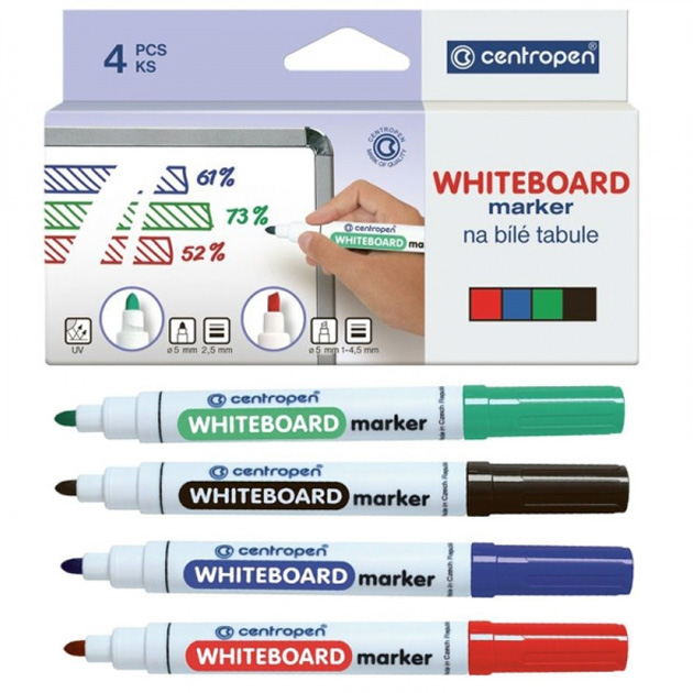 Set of dry erase markers "Centropen" /8559/4/ for blackboard, 4 colors (10)