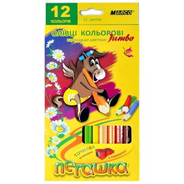 Colored pencils "Marco Pegashka" 12 pcs. /1040-12СВ/ JUMBO + chinka (12/72)