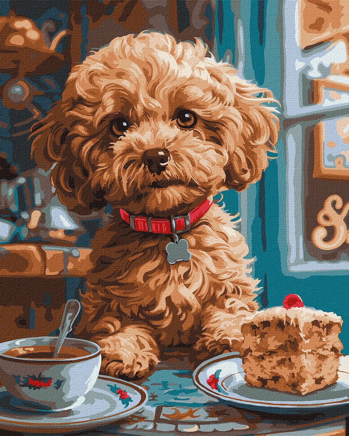 Painting by numbers "Ideyka" /KHO6618/ "Maltipu in a cafe" 40*50 cm