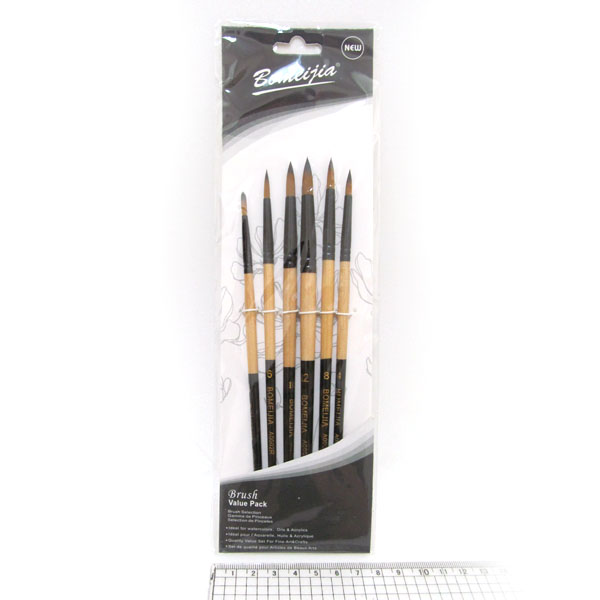 Set of brushes "JO" nylon /7665/ 6 pcs (2,4,6,8,10,12) round (1/36/360)