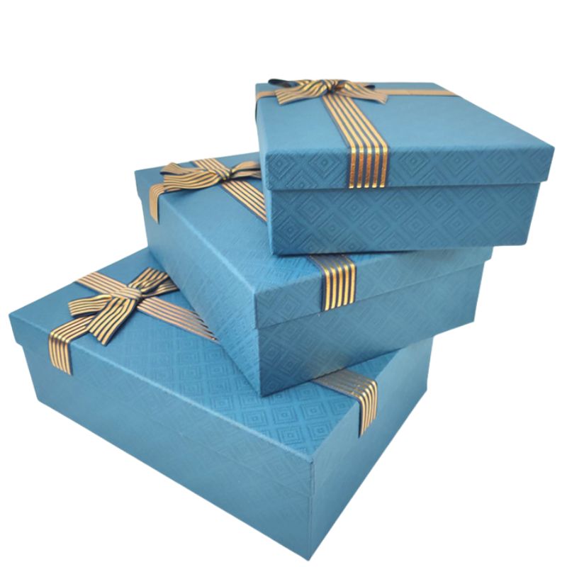 Gift box /271027/ blue rectangular, matte 3 pcs/pack, 29x21x9.5-23x17x6.5 cm
