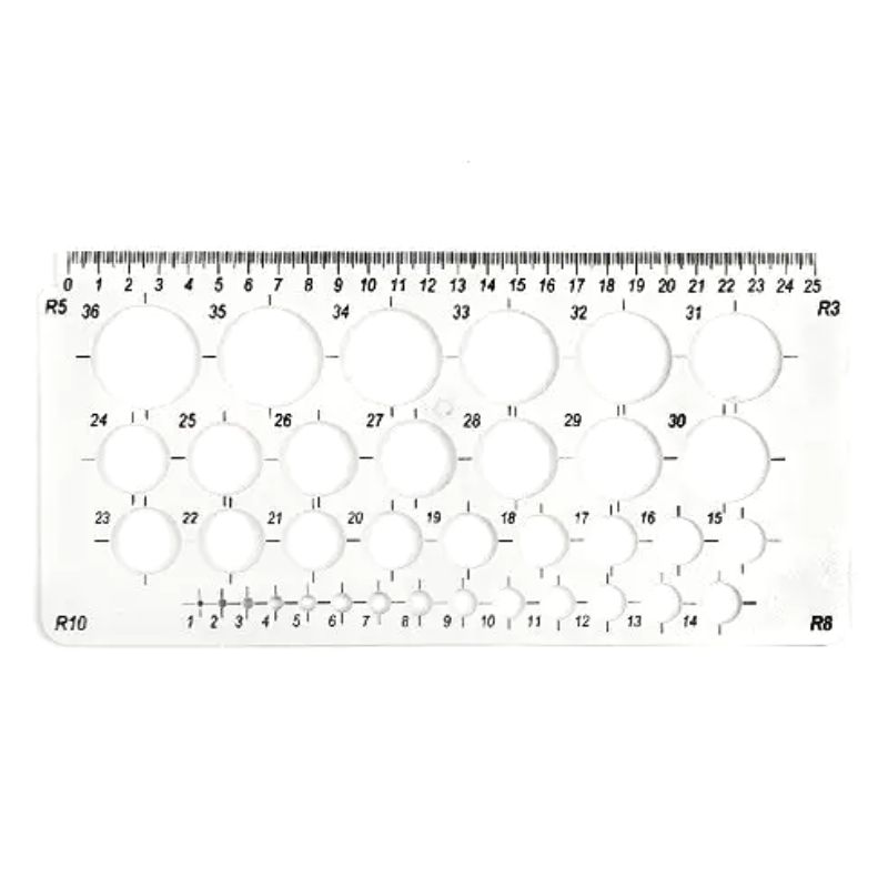 "Atlas" stencil ruler /AS-0246, K-9060m/ WHEEL, d=1-36mm. 25 cm., white (1/10)