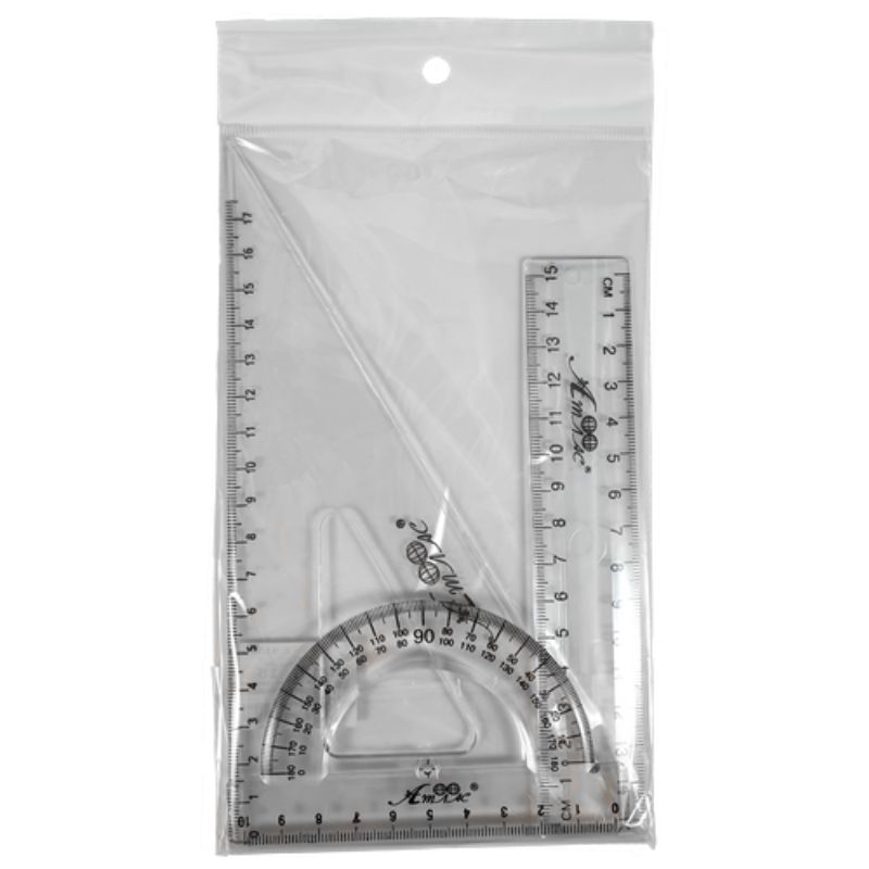 Set of rulers "Atlas" /AS-0615, K-9100/ Ruler 15 cm + Triangle. + transp. (1/100)