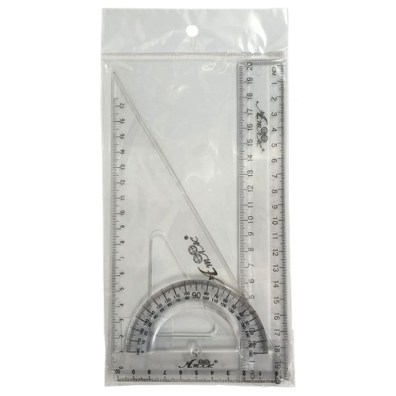 Set of rulers "Atlas" /AS-0616, K-9110/ Ruler 20 cm + Triangle. + transp. (1/100)