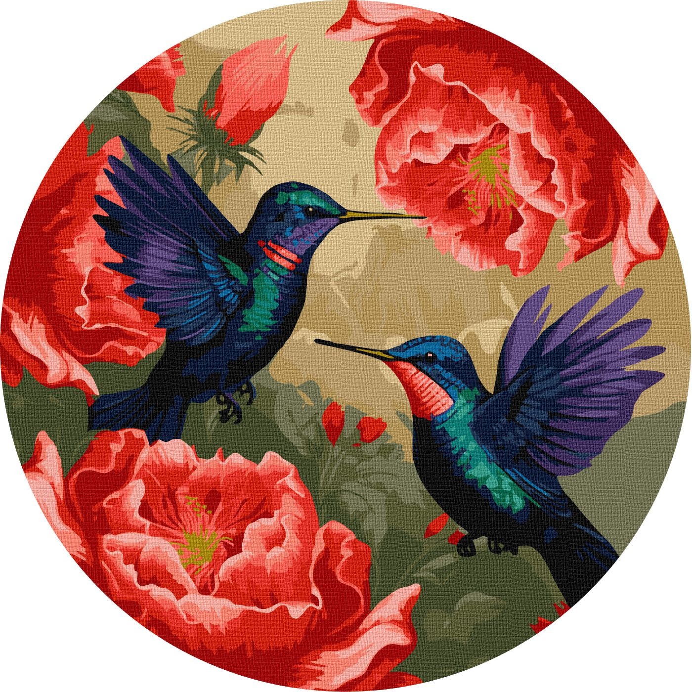 Painting by numbers "Ideyka" /KHO-R1048/ "Multi-colored hummingbirds with metallic paints" ø39cm