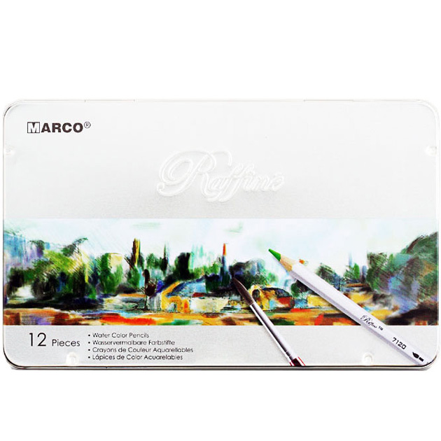Colored watercolor pencils "Marco Raffine" 12 pcs. /7120-12TN/ metal pencil case (12/72)