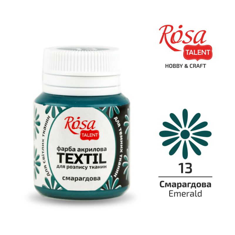 АКРИЛ для тканин "ROSA" /413/ Смарагдовий, 20 мл (1/140)
