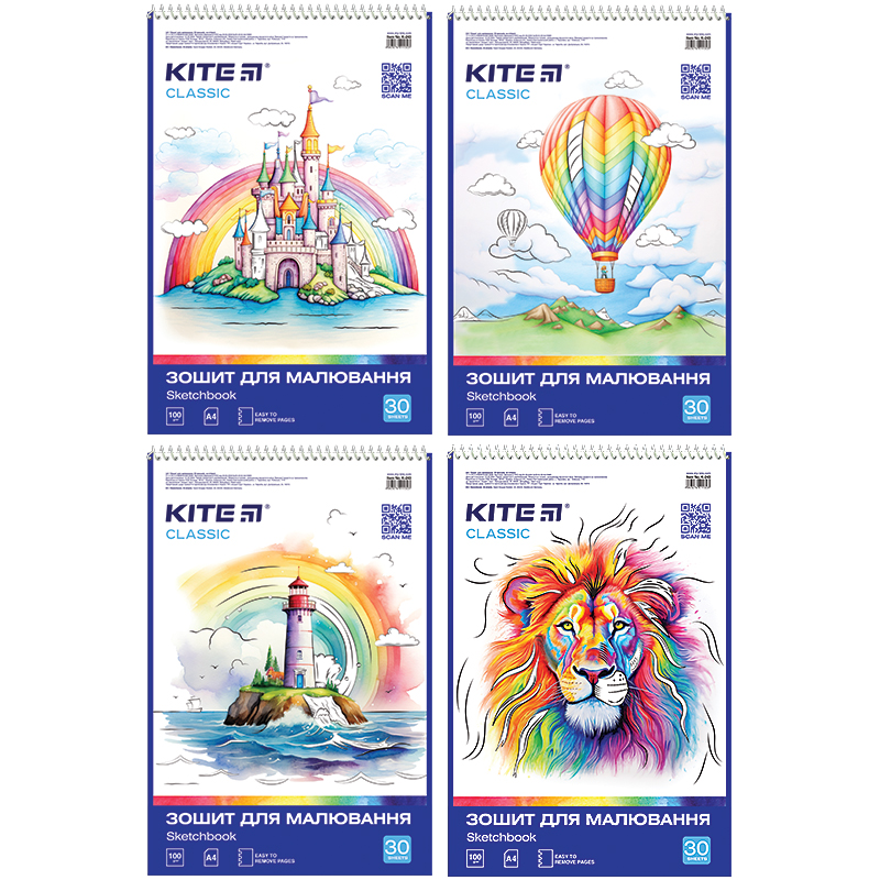 Notebook for drawing A4/30 sheets. "Kite" /K-243/ spiral, soft touch+UV, Classic (67715) (12/96)