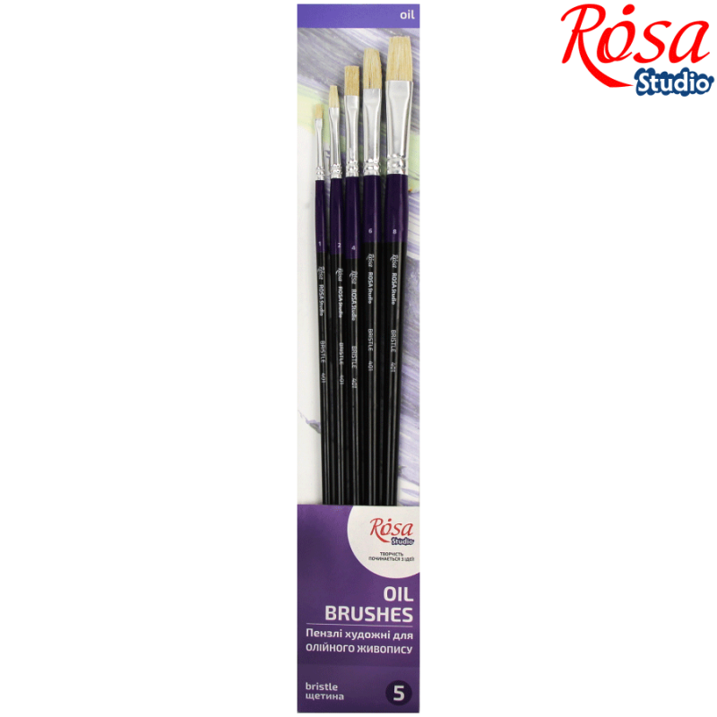 Set of brushes No. 13 "ROSA" flat bristles, 5 pcs (No. 1,2,4,6,8), d.r. (1/12)