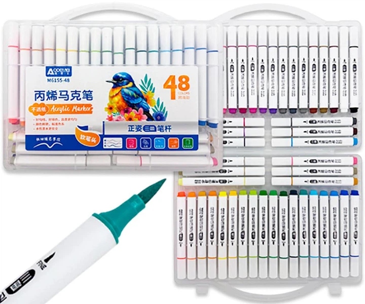 Set of markers 48 pcs. "AODEMEI" /M6155-48/ acrylic "Bird", plastic box (1/9/36)