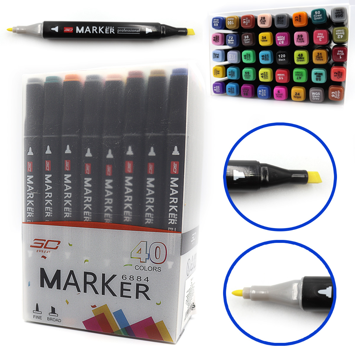Sketch Marker double-sided "JO" /7368-40/ square. ball/bevelled 40 pieces/set of layers. container (1/6/48)