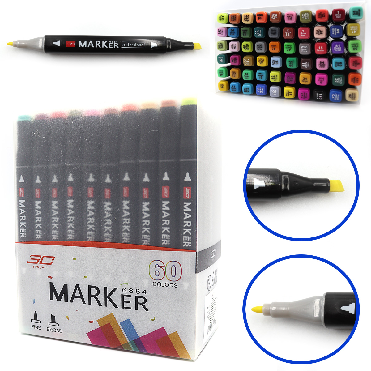Sketch Marker double-sided "JO" /7368-60/ square. ball/bevelled 60 pieces/set of layers. container (1/4/32)