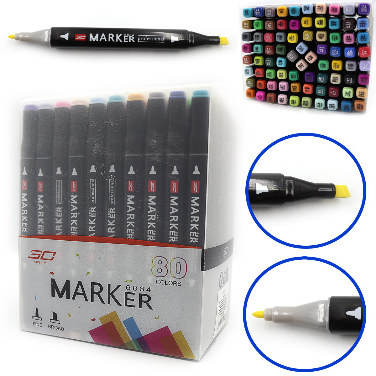 Sketch Marker double-sided "JO" /7368-80/ square. ball/bevelled 80 pieces/set of layers. container (1/3/24)