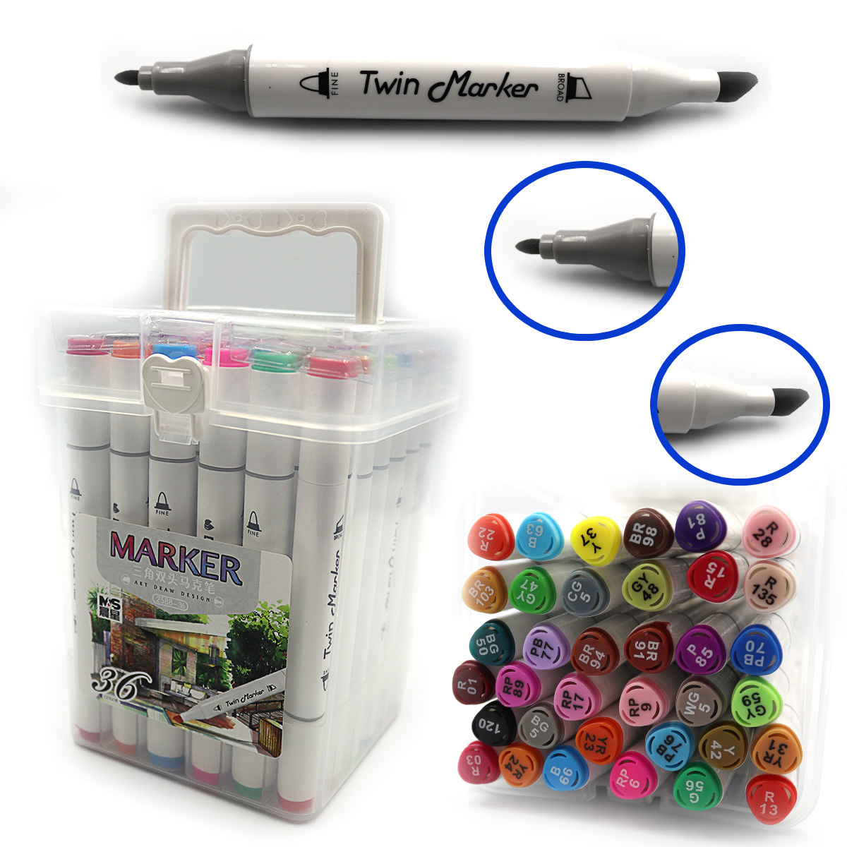 Sketch Marker double-sided "JO" /DSCN0228-36/ triangular. 36 pieces/set of layers. container (1/24)