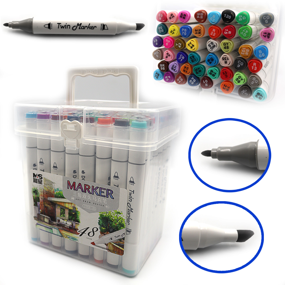 Sketch Marker double-sided "JO" /DSCN0228-48/ triangular. 48 pieces/set of layers. container (1/16)