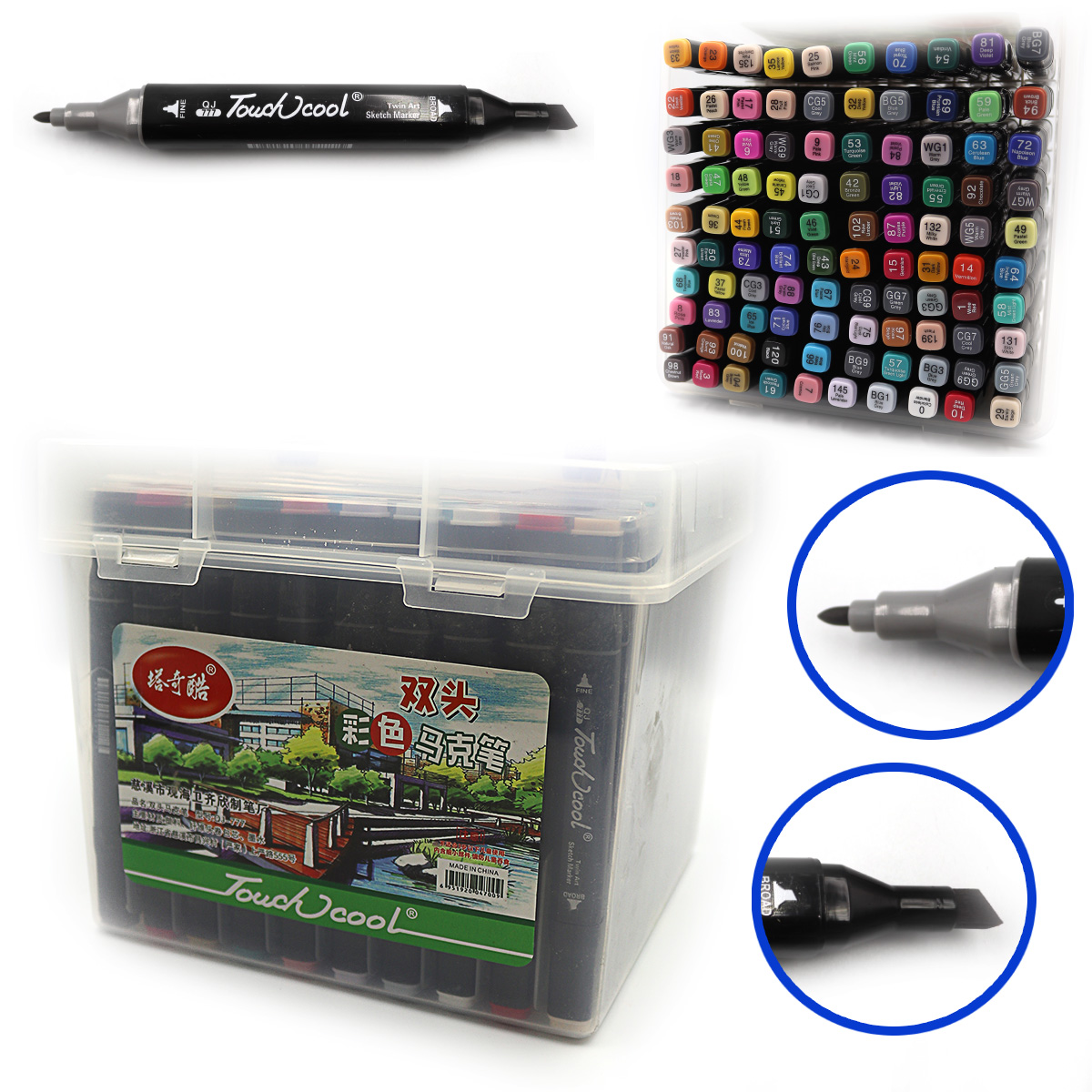 Sketch Marker double-sided "JO" /DSCN0229-100/square. thin/bevelled 100 pcs/set of layers. container (1/8)