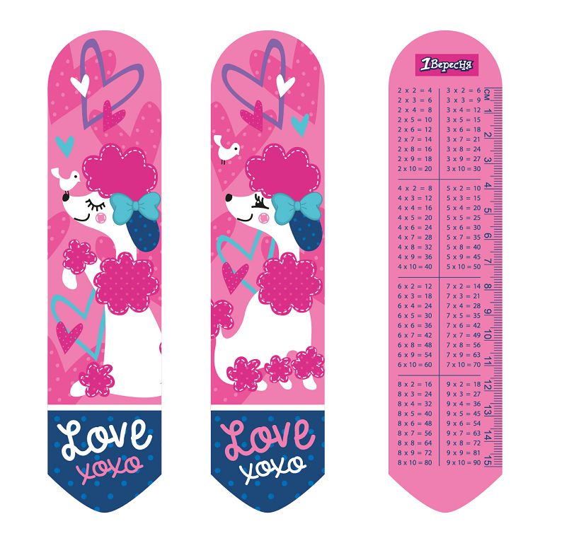 Bookmarks 2D "1B" /707341/ "Love XOXO" + line.15 cm + tab. multiple, 19*4.5 cm (1/100)