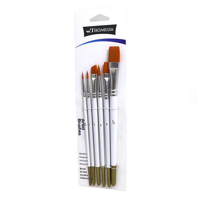 Set of brushes "JO" nylon /K1340/ 6 pcs (5/0,2,6,1/4,8,3/4) round+flat+beveled (1/24/240)
