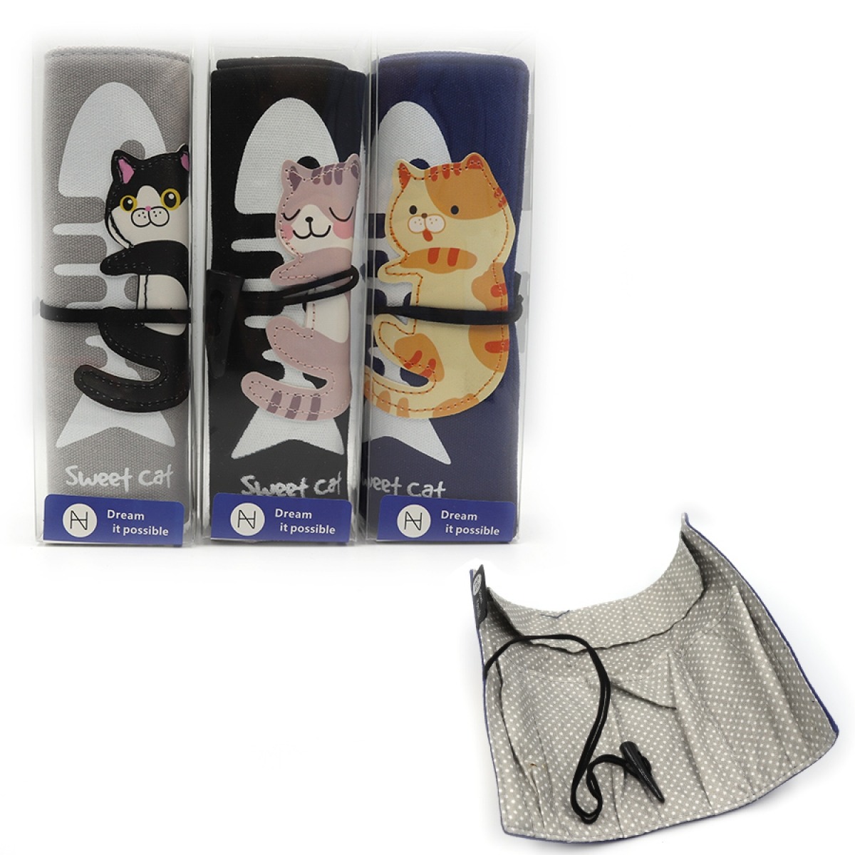 Pencil case "JO" /DB2932/ "Cats" with tie, mix (1/12)