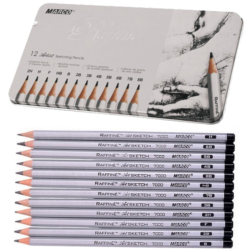 Set of graphite pencils "Raffine" /7000-12TN/ 8В-2Н, 12 pcs., metal. unit (1/12/72)