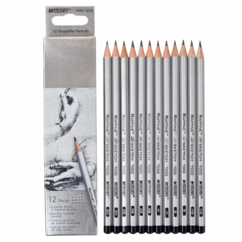 Set of graphite pencils "Raffine" /7000-12CB/ 4В, 3В, 2Вх2, НВх2, Вх2, Нх2, 2Н, 3Н, 12pcs/pack (1/12/240)