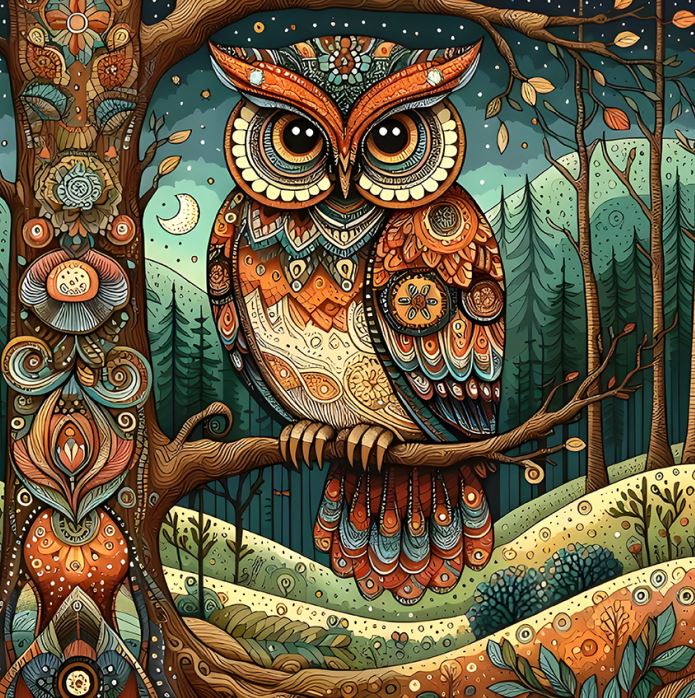 Diamond mosaic "Go to art" /187107/ "Wise bird" 30*30 cm