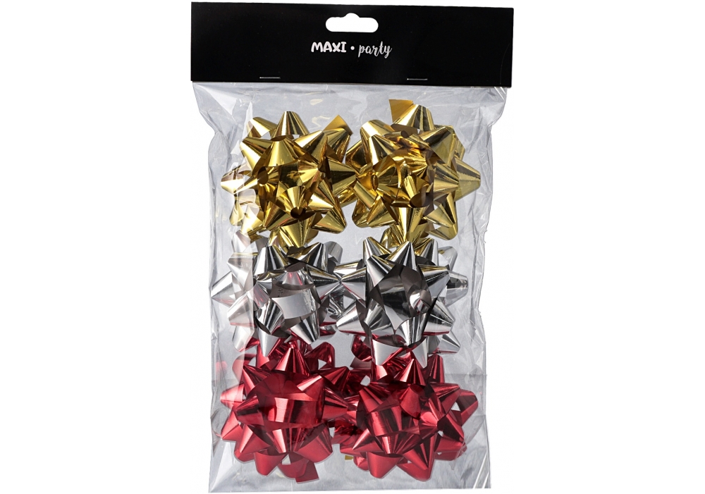 Bow for wrapping gifts "Maxi" /SB4-SP(6HB))/ colored metallic, d:10.16cm, 6 pcs.8m (1/24/48)