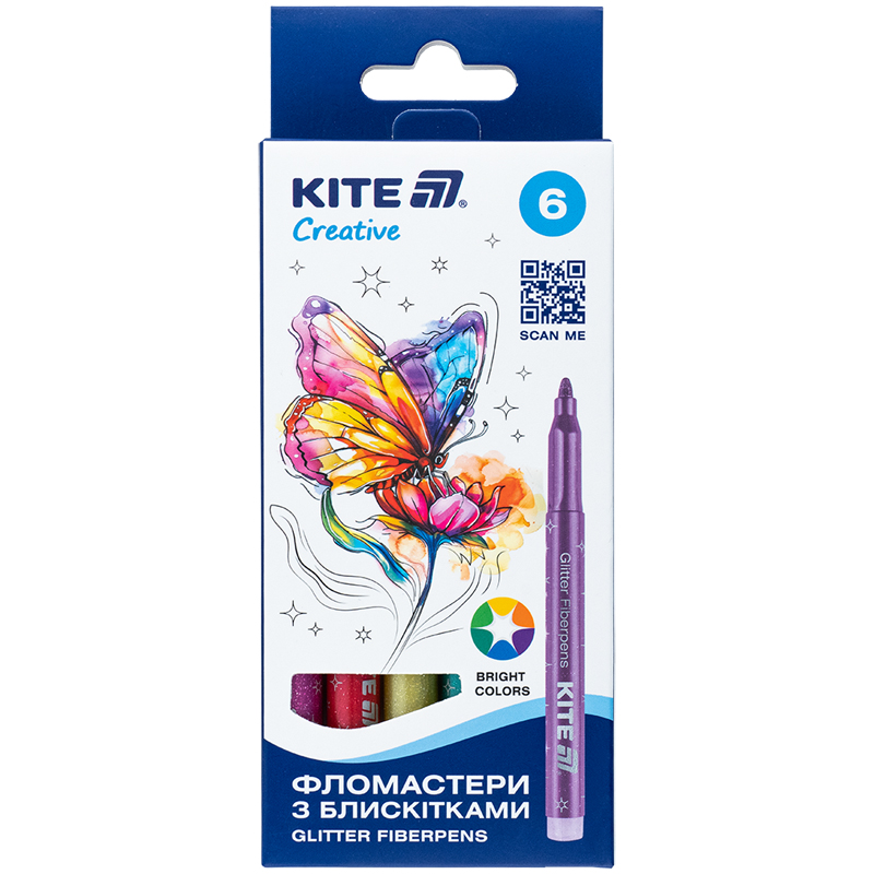 Felt-tip pens "Kite" 6 pcs. /K-1147/ with sequins, Creative (1/12)