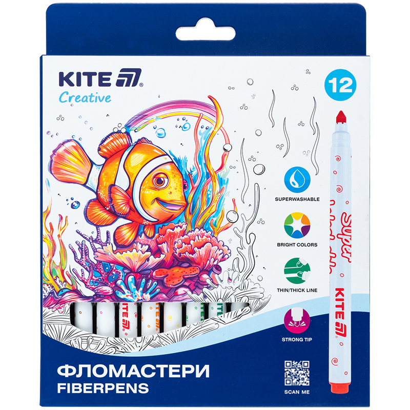 Felt-tip pens "Kite" 12 pcs. /K-1152/ Creative Superwashable (1/12)