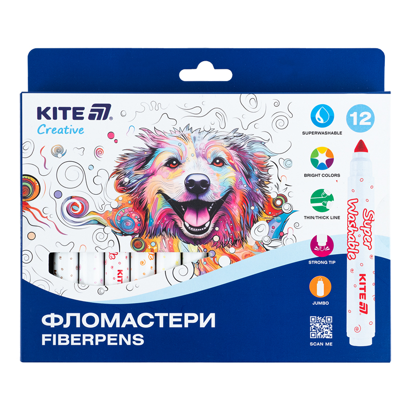 Felt-tip pens "Kite" 12 pcs. /K-1155/ Creative Superwashable Jumbo (1/12)