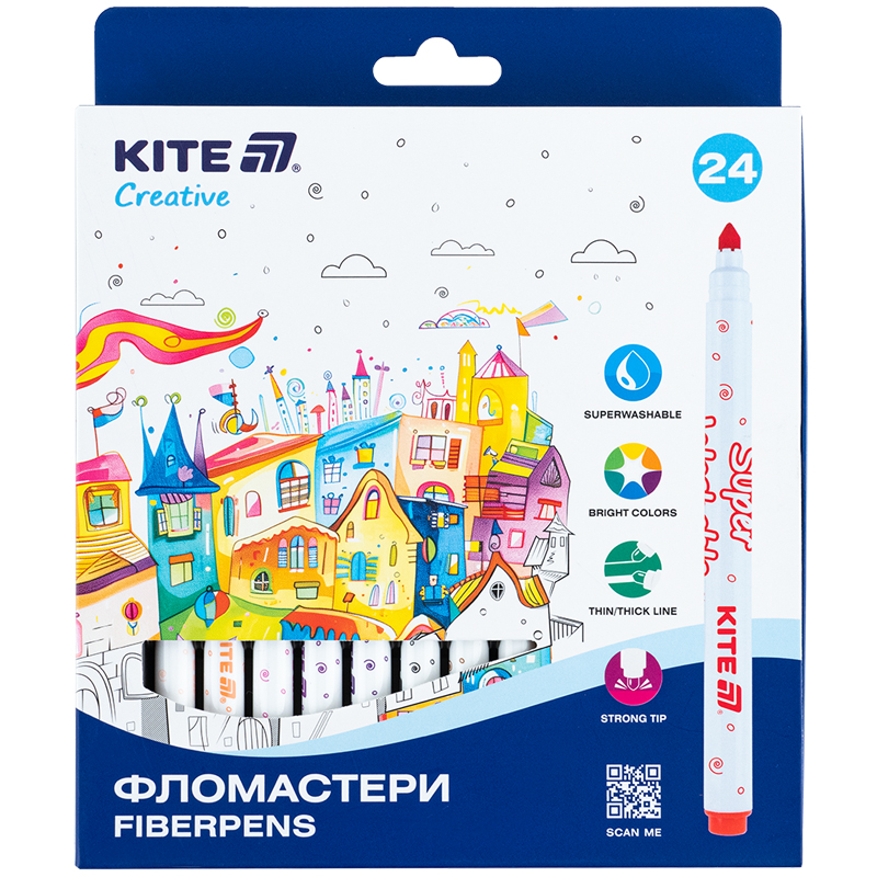 Felt-tip pens "Kite" 24 pcs. /K-1153/ Creative Superwashable (1/6)