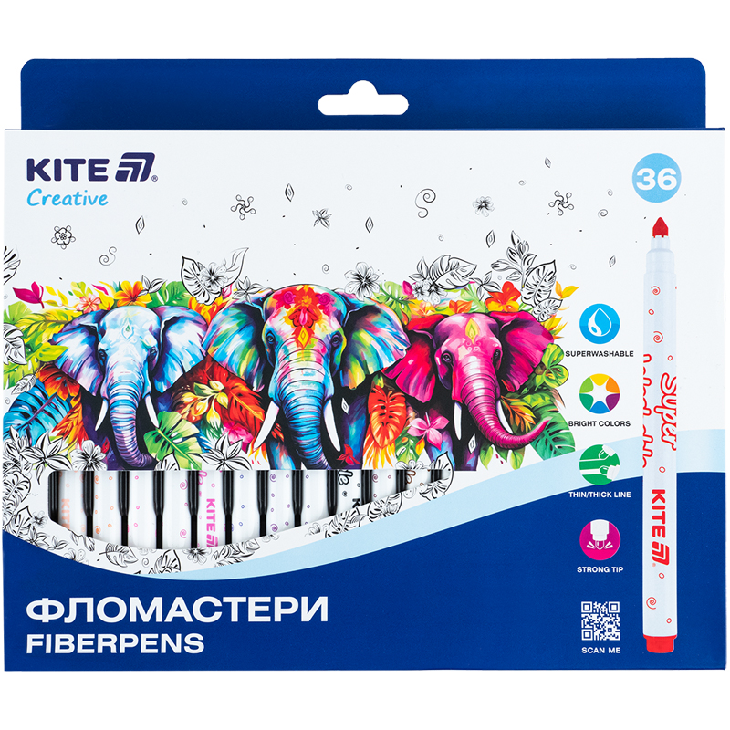 Felt-tip pens "Kite" 36 pcs. /K-1154/ Creative Superwashable (1/6)