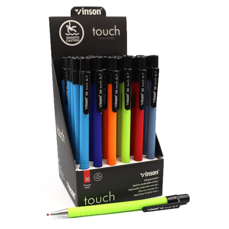 Automatic oil pen "Vinson" /X6/ "Touch" 0.7mm, blue, soft-touch, grip, mix (36/1440)