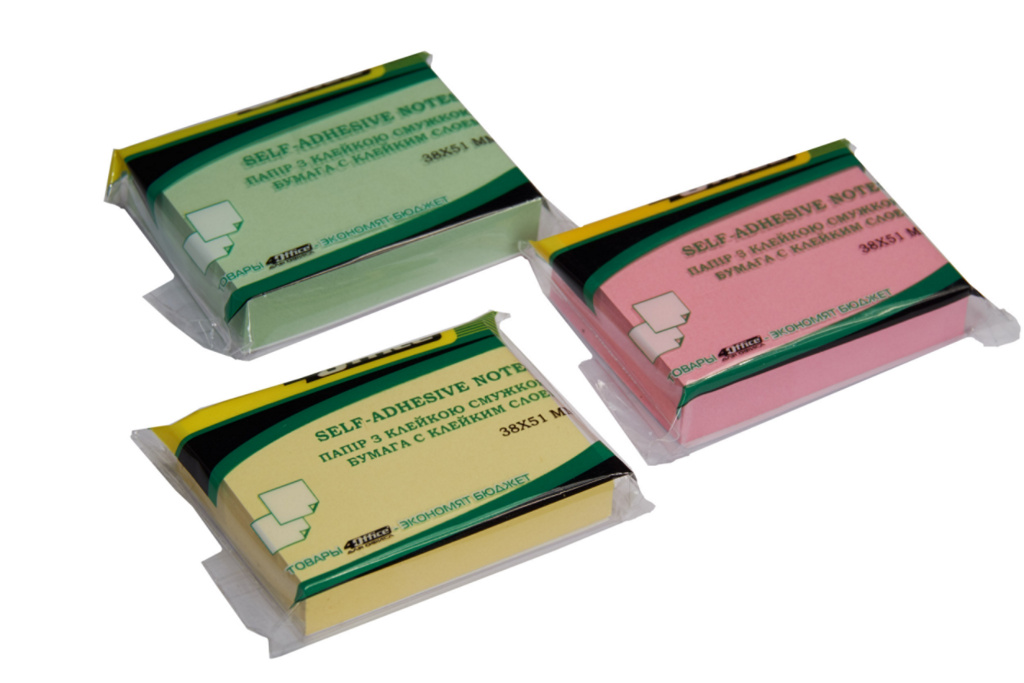 Paper with adhesive layer 38*51 mm "4OFFICE" /4-420-22/ 100 sheets, qty. assorted (1/12/36/576)
