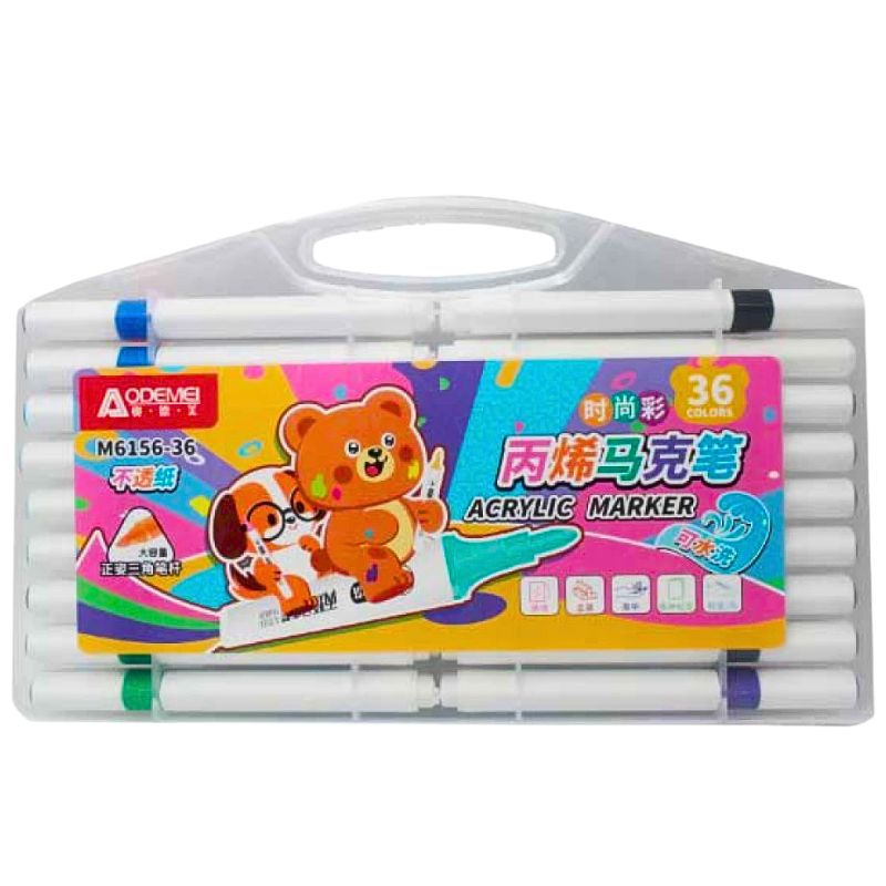 Набір маркерів 36 кол. "AODEMEI" /M6156-36/ акрилових Washable "Animals", plastic box (1/12/48)