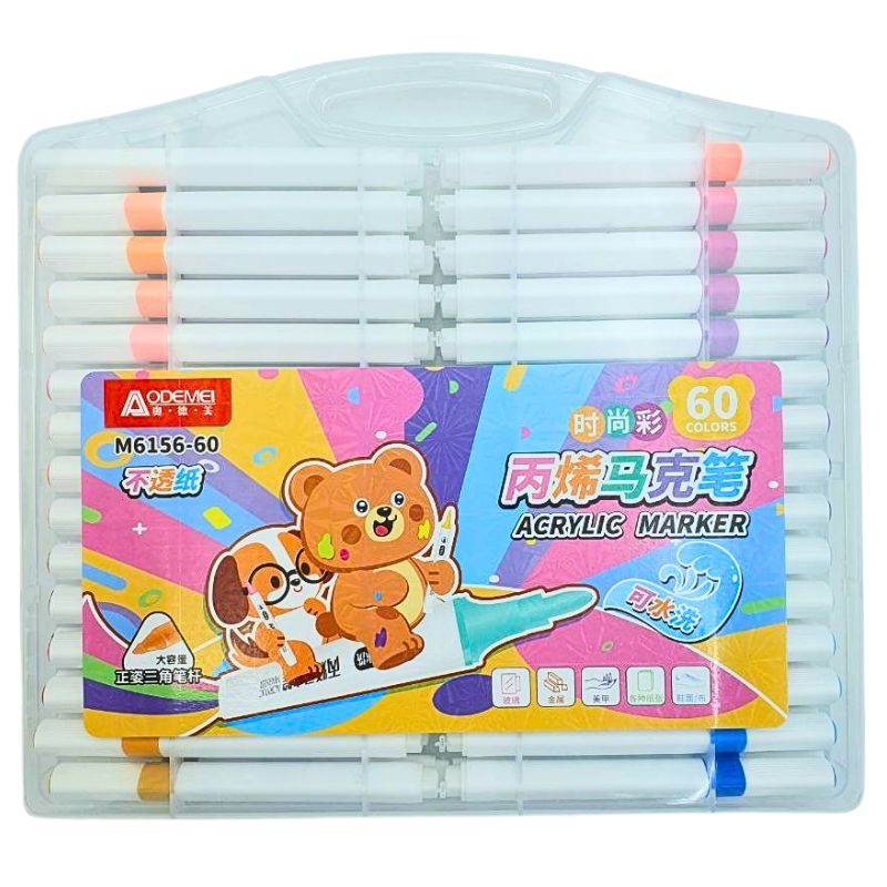 Набір маркерів 60 кол. "AODEMEI" /M6156-60/ акрилових Washable "Animals", plastic box (1/6/24)