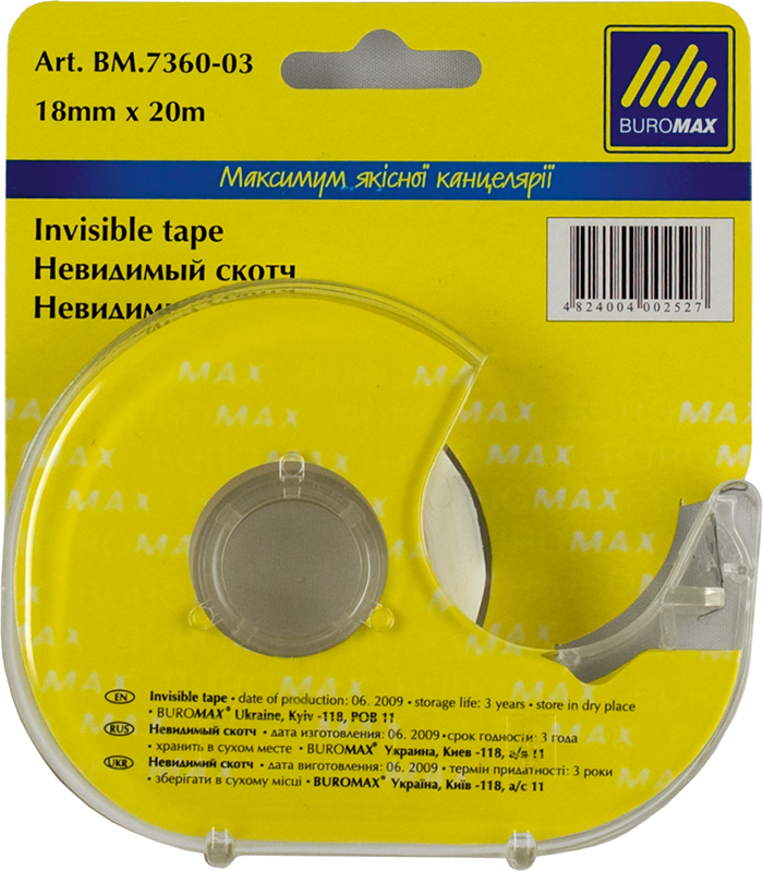 Stationery tape "BuroMax" 18mm*20m INVISIBLE. in disp. 7360-03 transparent (1/12/144)