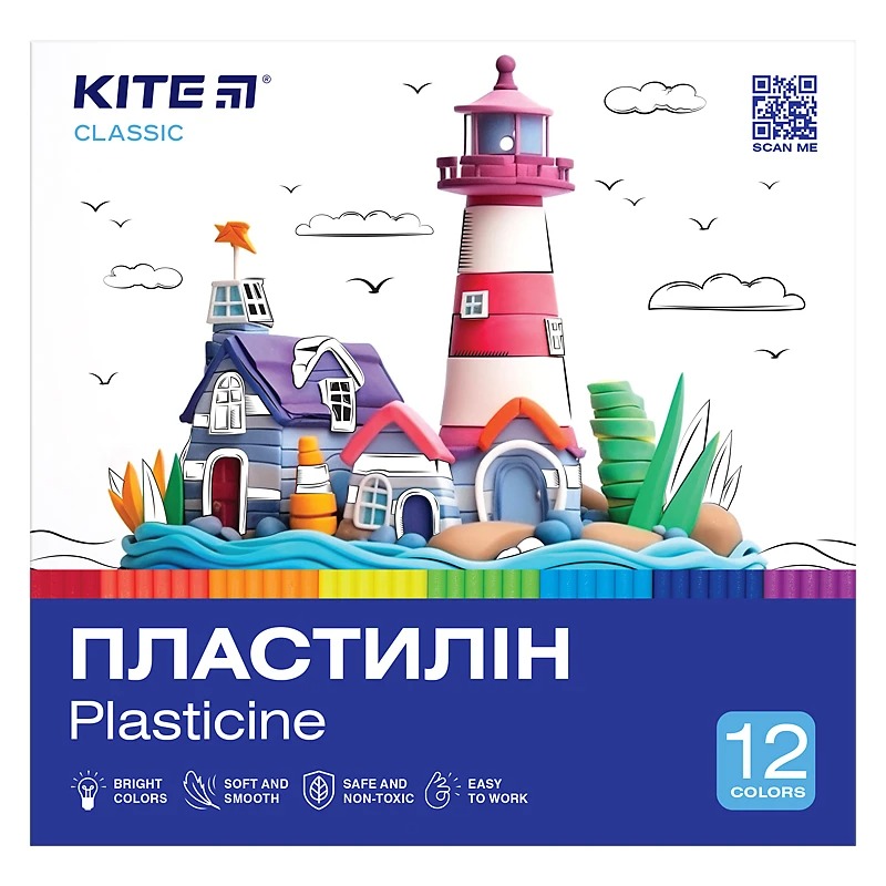 Пластилін восковий "Kite" /K-1086/ 12кол., 240г. Classic (67729) (1/20)