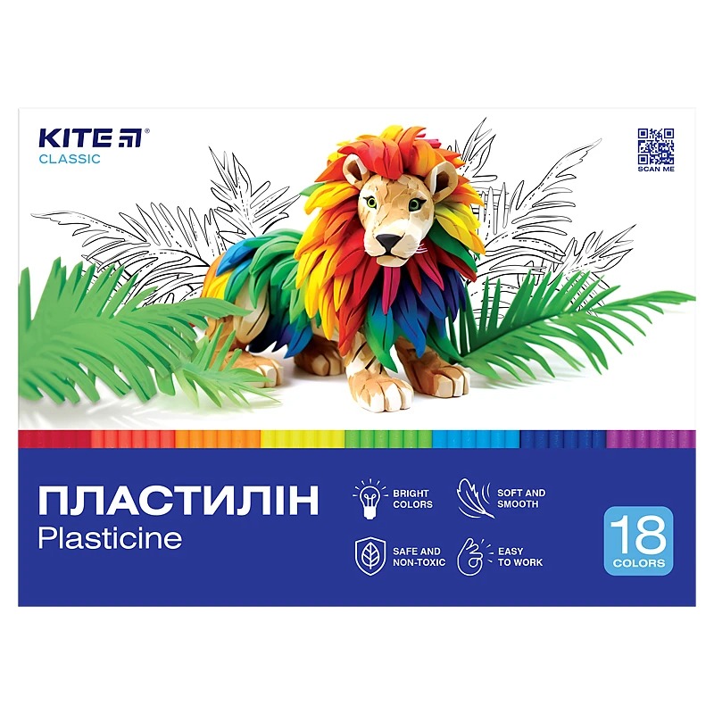 Пластилін восковий "Kite" /K-085/ 18кол., 360г. Classic (67730) (1/14)