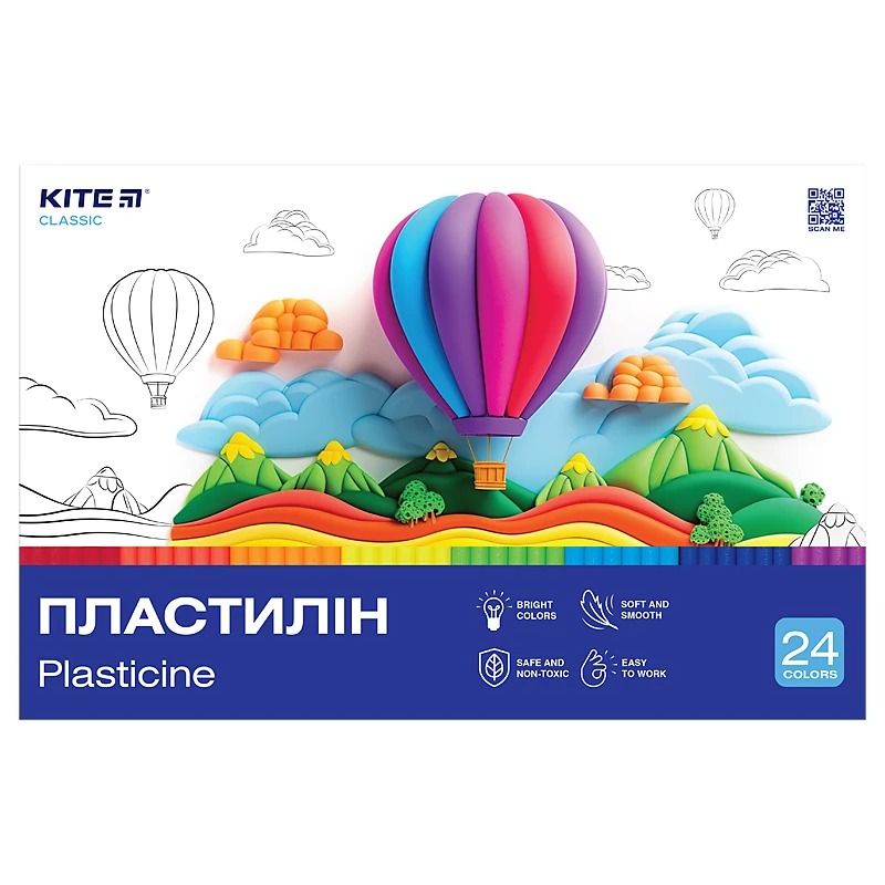 Пластилін восковий "Kite" /K-089/ 24кол., 480г. Classic (67731) (1/10)