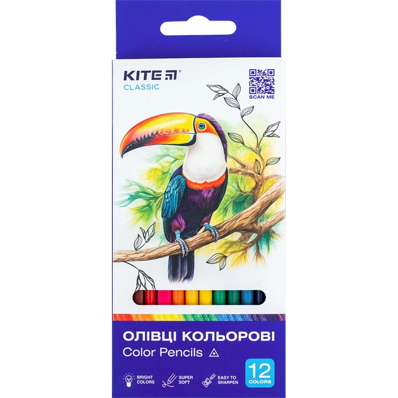 Олівці кольорові "Kite" 12 кол. /K-053/ тригранні, Classic (67646) (1/12)