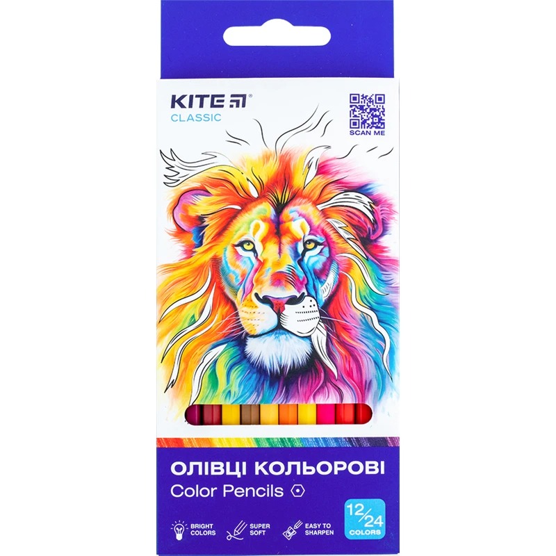 Олівці кольорові "Kite" 24 кол./12шт. /K-054/ ДВОСТОРОННІ, Classic (67681) (1/12)
