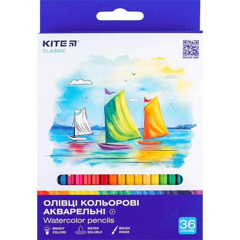 Олівці кольорові акварельні "Kite" 36 кол. /K-1052/ Classic (1/8)