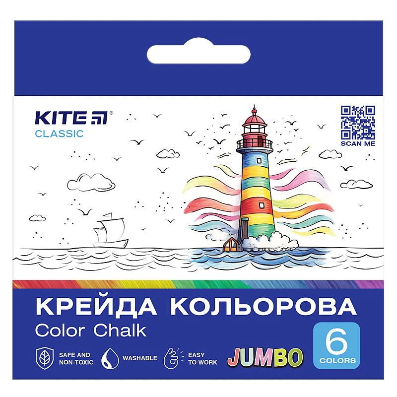 Colored chalk 6 colors. "Kite" /K-073/ Classic Jumbo (67634) (1/20)