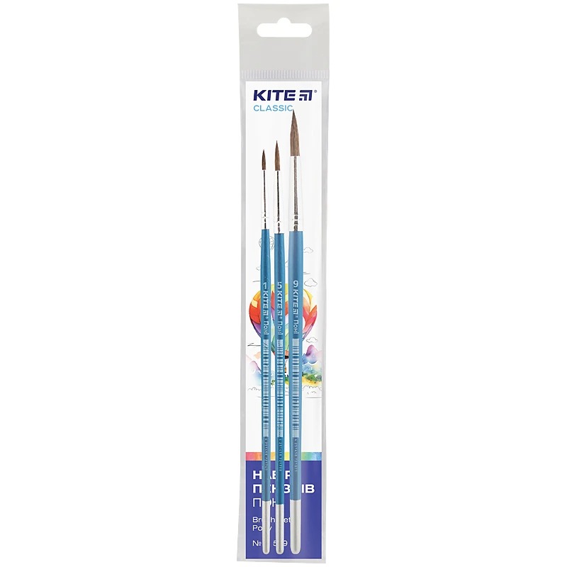 Set of brushes "Kite" /K-341/ 3 pcs, pony round 1,5,9 Classic (67749) (1/50)