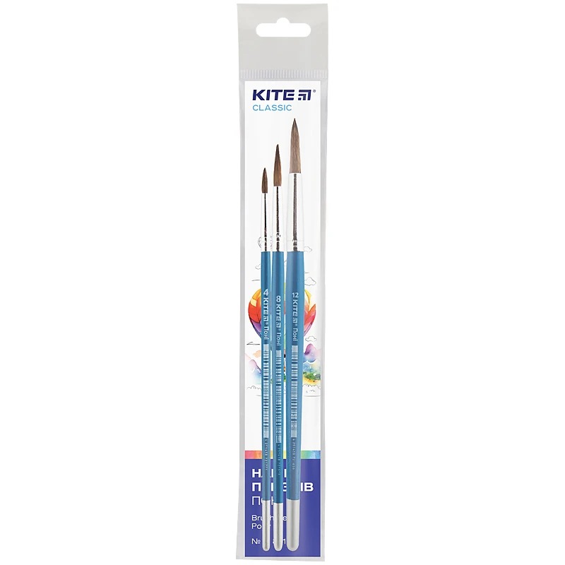 Set of brushes "Kite" /K-344/ 3 pcs, pony round 4,8,12 Classic (67752) (1/50)