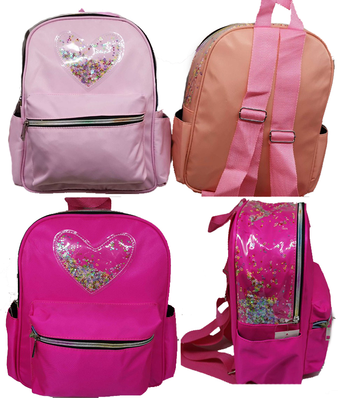 Children's backpack /704/ leather/leatherette "Heart with transparent sequins" 31*23*12cm 3 pcs.  (1/6/60)